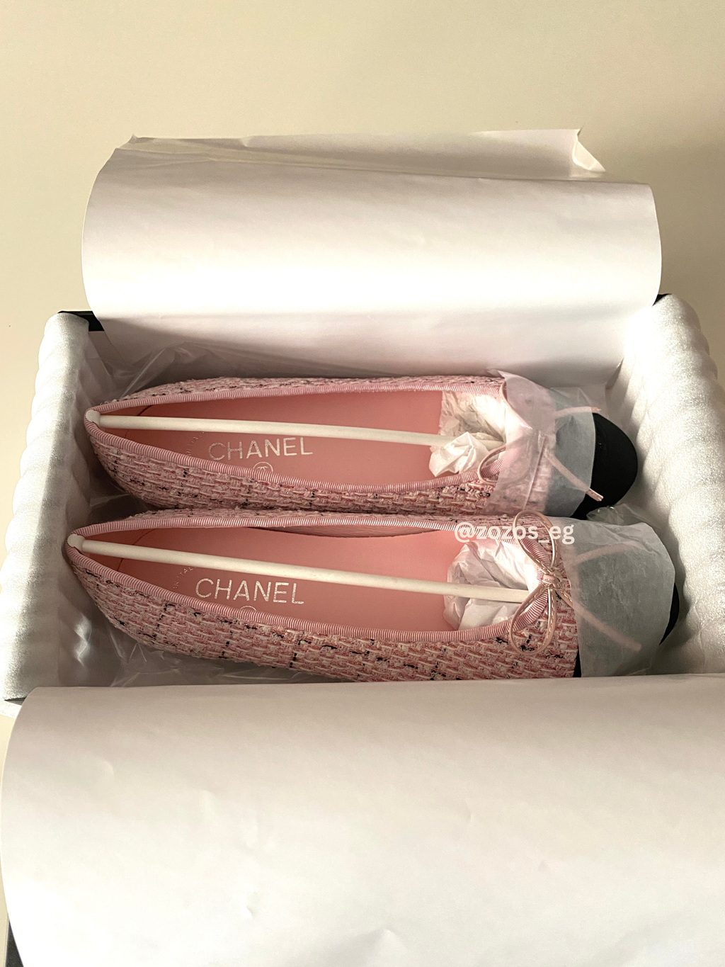 Chanel Pink Tweed Ballerina Flats