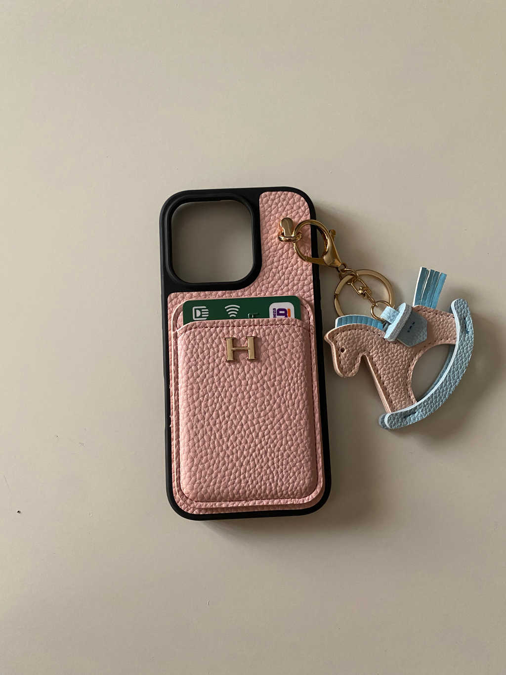 Hermès Luxury Leather Card Holder Case with Horse Charm