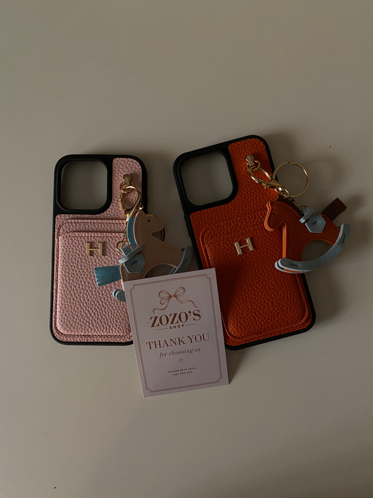 Hermès Luxury Leather Card Holder Case with Horse Charm