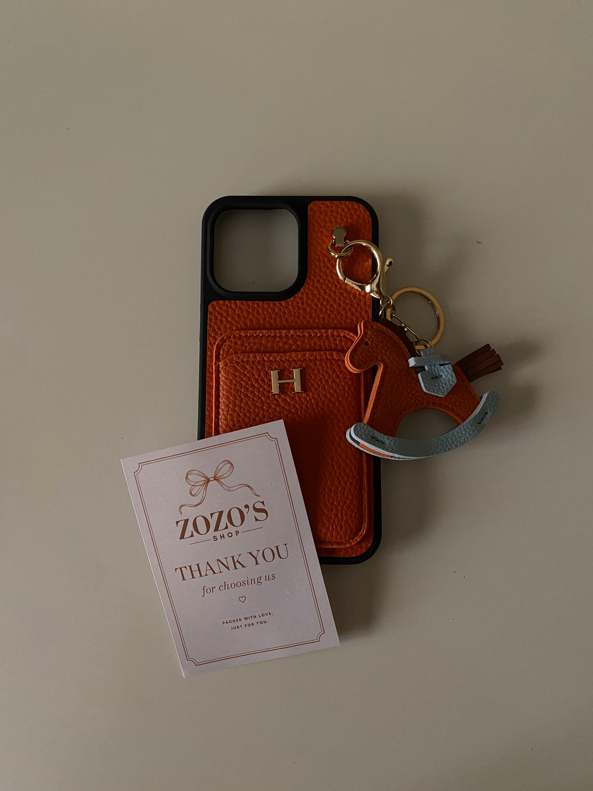 Hermès Luxury Leather Card Holder Case with Horse Charm