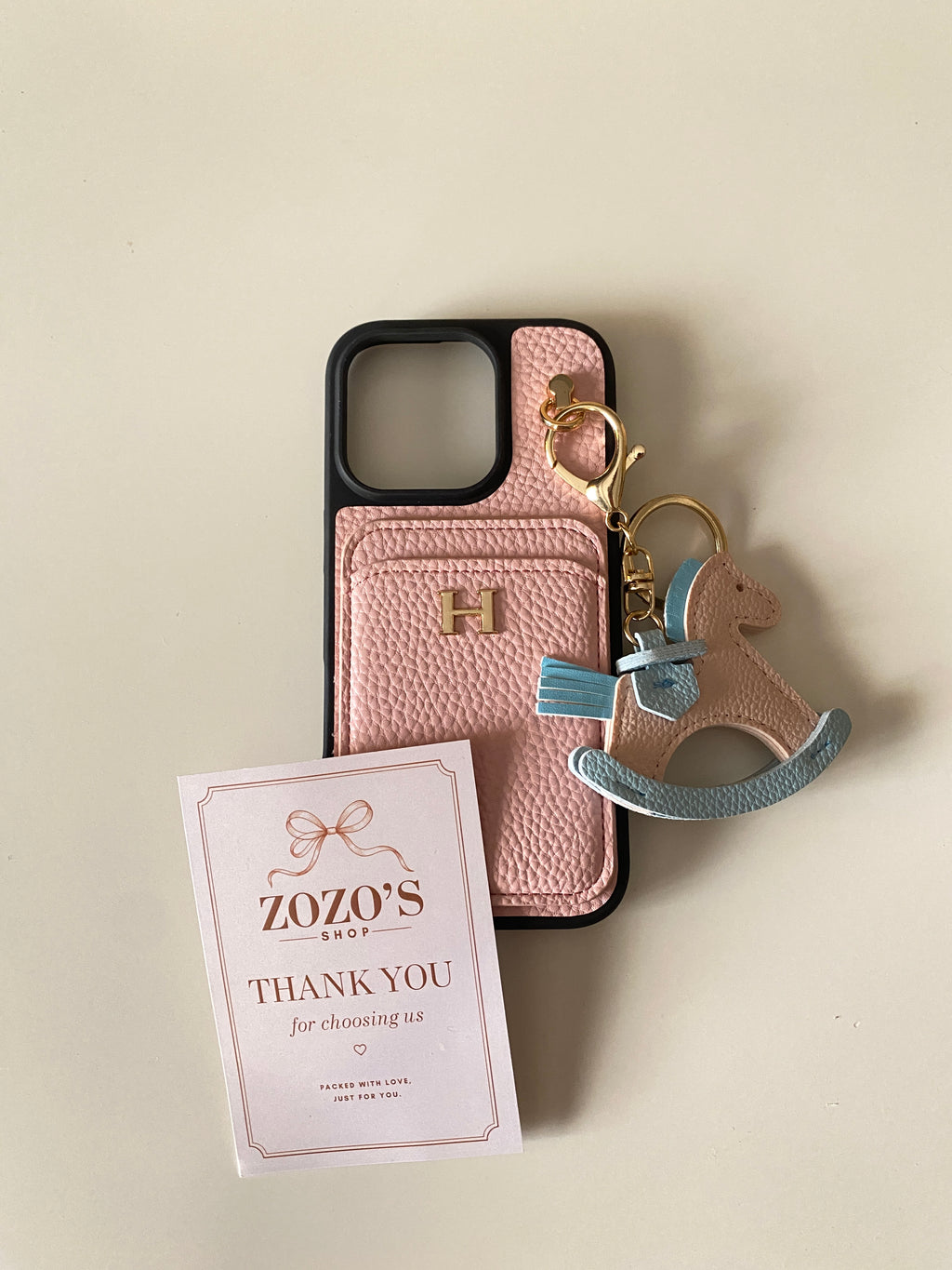 Hermès Luxury Leather Card Holder Case with Horse Charm